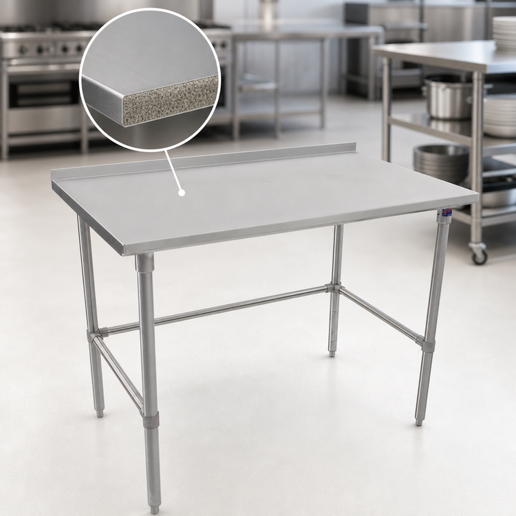 Product image #4 for John Boos Stallion 84-Inch W x 36-Inch D Stainless Steel Work Table with 1-1/2-Inch Backsplash and Safety Edge