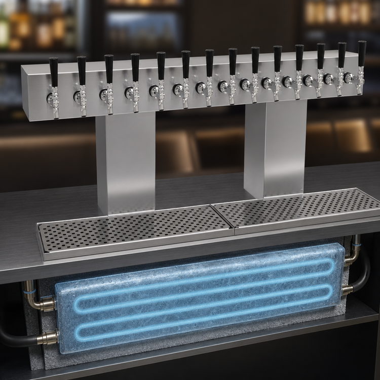 Product image #4 for Glastender 14-Faucet Bridge Draft Dispensing Tower, Countertop, Glycol-Cooled, Stainless Steel Finish
