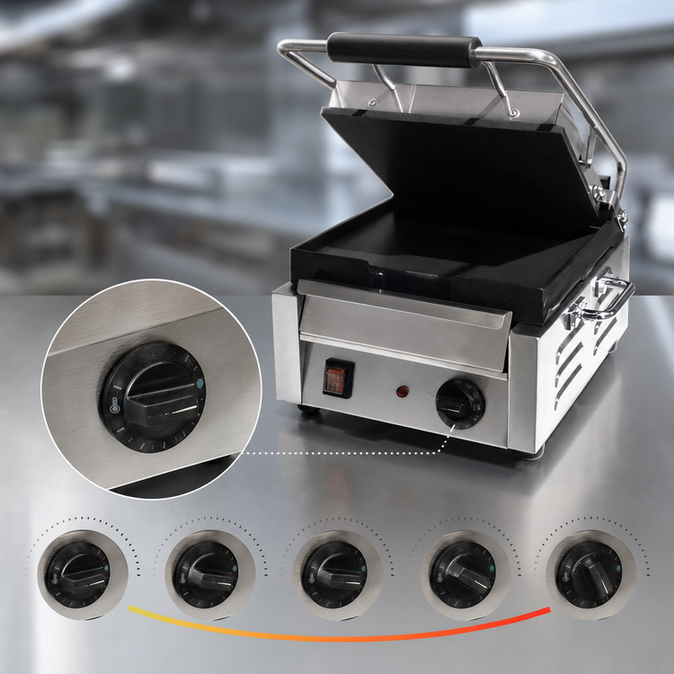 Product image #4 for Omcan USA Commercial Single Countertop Panini Grill with 10" x 11" Smooth Cast Iron Plates