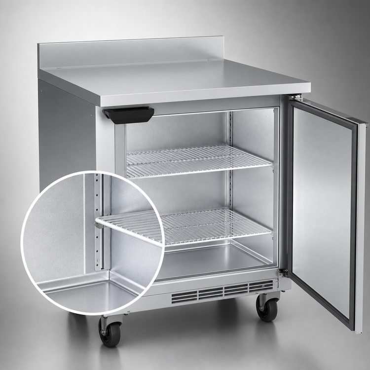 Product image #5 for Beverage-Air 32-Inch One-Section Worktop Refrigerator with Solid Door and 4-Inch Backsplash