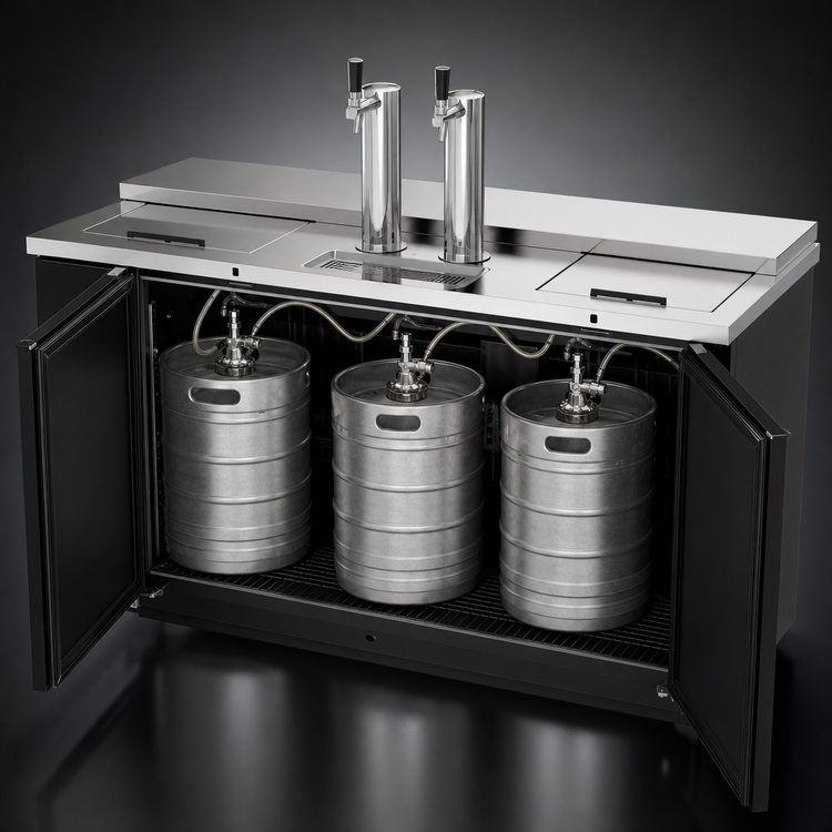 Product image #4 for Beverage-Air Club Top Direct Draw Beer Dispenser, 2-Door, 68-Inch Wide, 3 Half-Keg Capacity, Black