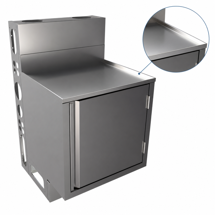 Product image #5 for BK Resources 24-Inch Wide x 21-Inch Deep Stainless Steel Top Shelf Underbar Cabinet with Raised Edge