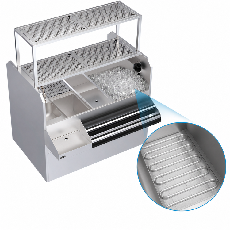 Product image #5 for Krowne Royal Series 54-Inch Pass-Thru Underbar Ice Bin/Cocktail Station with Right-Side Ice Bin and 10-Circuit Cold Plate