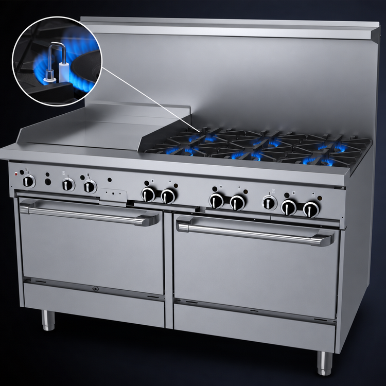 Product image #4 for Garland GFE Starfire Pro 60-Inch Gas Restaurant Range with 6 Open Burners, 24-Inch Thermostatic Griddle and 2 Standard Ovens