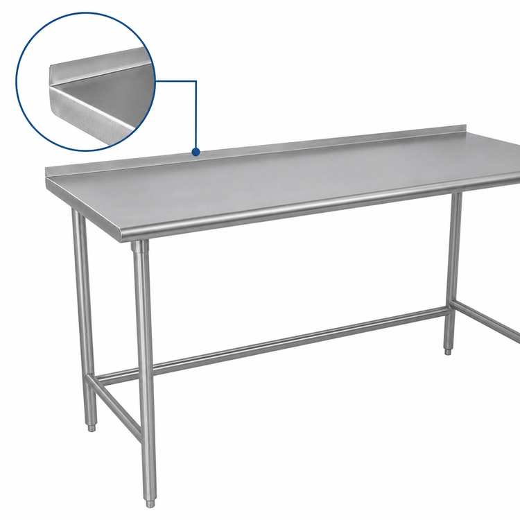 Product image #4 for Advance Tabco 108-Inch x 30-Inch 16-Gauge 430 Stainless Steel Work Table with 1-1/2-Inch Rear Up-Turn, Open Base