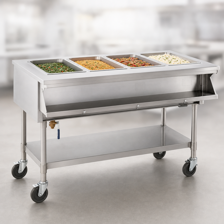 Product image #4 for Eagle Group Portable Sealed-Well Electric Hot Food Table with Open Base, 4 Wells, 66 x 32-1/4 x 34 Inches, 120V