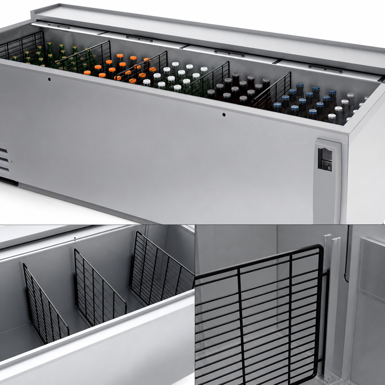 Product image #4 for Beverage-Air Frosty Brew 95-Inch Stainless Steel Bottle Cooler with 4 Sliding Lids, 28.63 Cu. Ft.