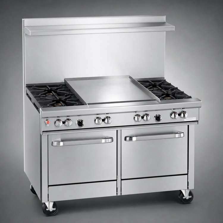 Product image #4 for Southbend Ultimate 48-Inch Commercial Gas Restaurant Range with 2 Open Burners, 36-Inch Griddle, Convection Oven, and Cabinet Base