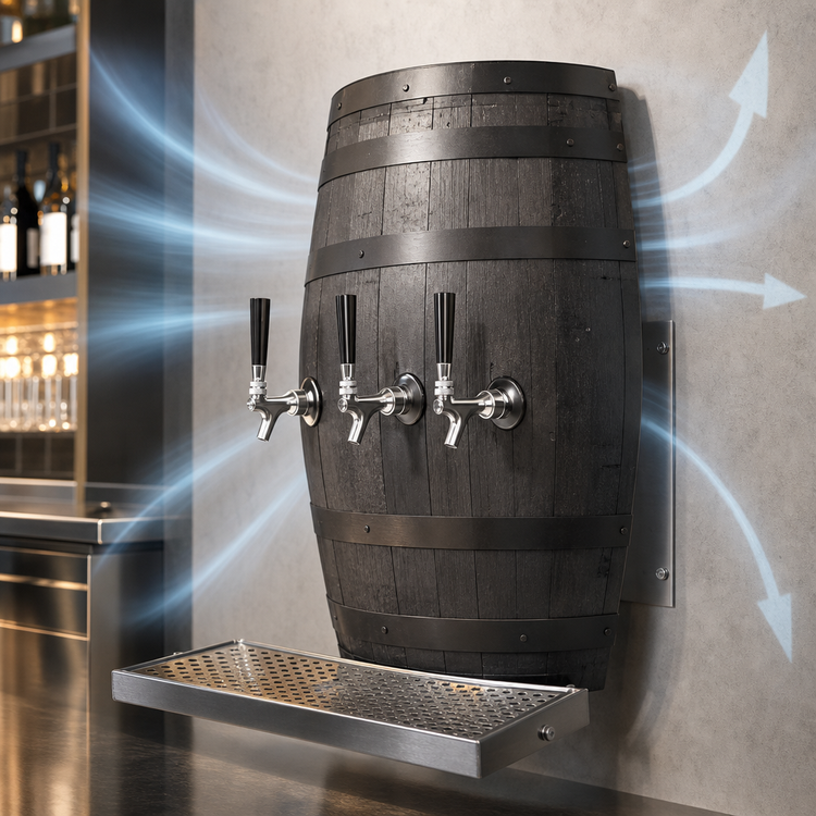 Product image #4 for Glastender Wood Barrel Wall-Mount Air-Cooled 3-Faucet Draft Dispensing Tower