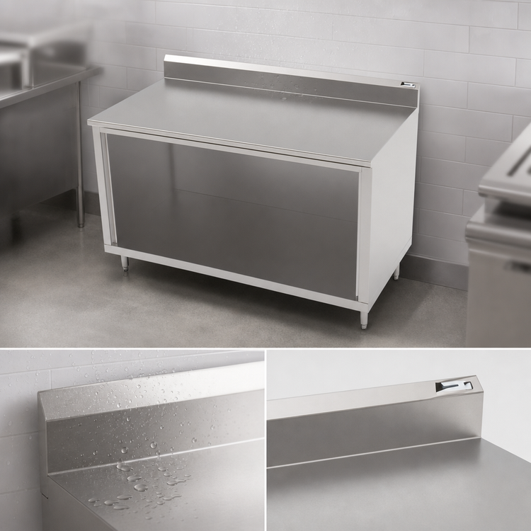 Product image #4 for John Boos 36" x 36" Open Front Stainless Steel Cabinet Base Work Table with 14-Gauge Top and 5" Backsplash