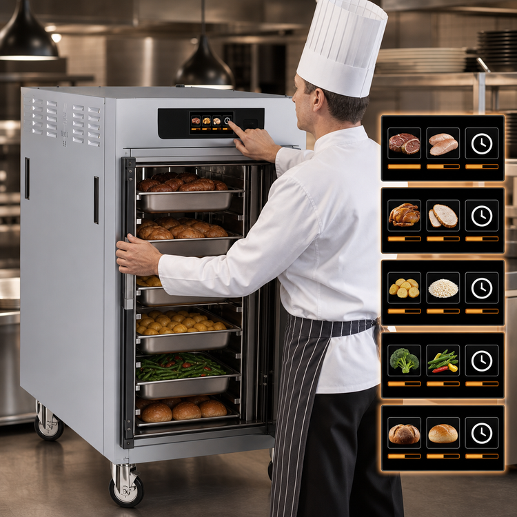 Product image #4 for Metro C5 8 Series 1/2-Height Pass-Thru Heated Holding Cabinet with Touch-Screen Controls, 8-Pan Capacity, and Combination Doors