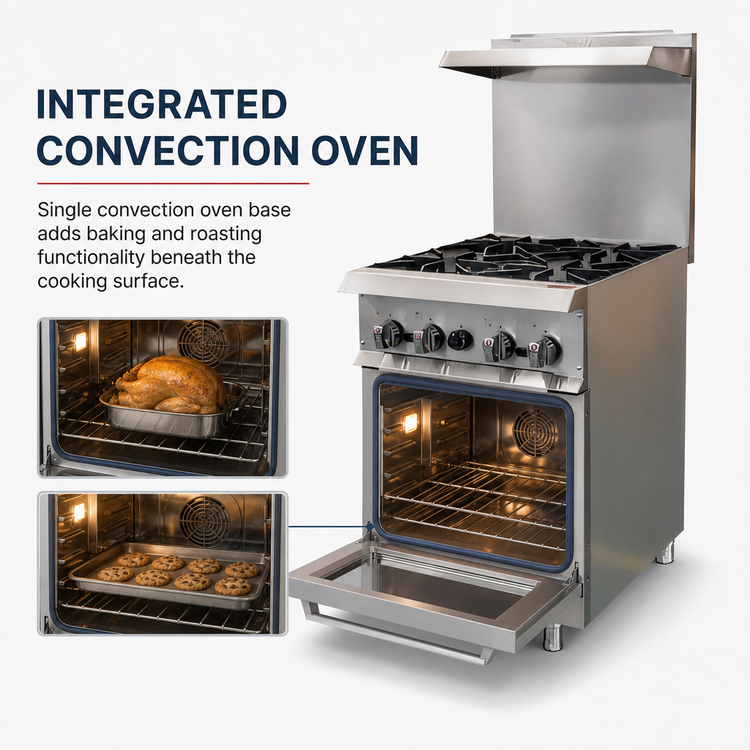 Product image #4 for IKON Cooking 24-Inch Natural Gas Commercial Gas Range with 4 Open Burners and Convection Oven