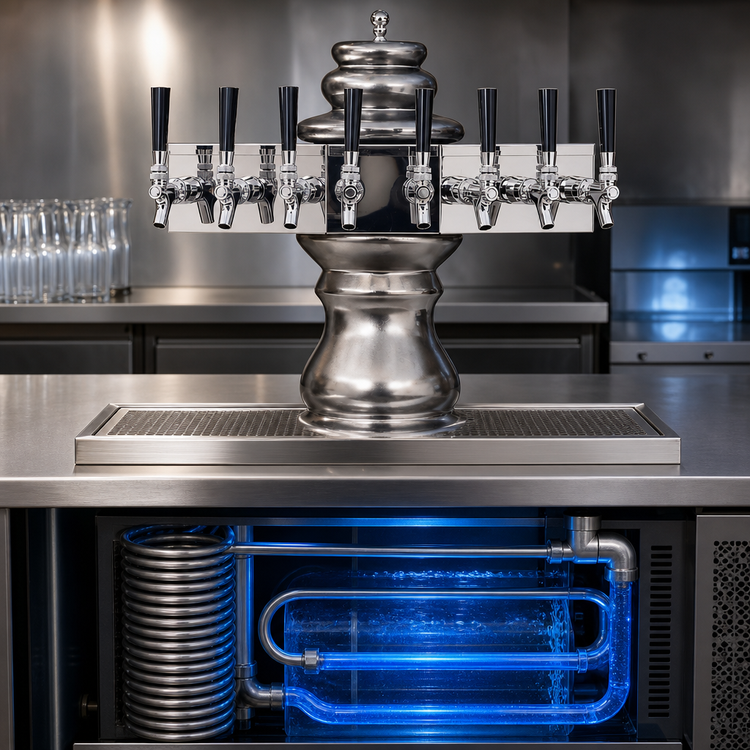 Product image #4 for Glastender Braumeister 8-Faucet Glycol-Cooled Countertop Draft Dispensing Tower with Surface-Mount Drain Pan