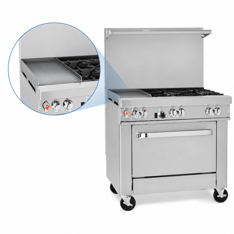 Product image #4 for Southbend Ultimate 36-Inch Gas Restaurant Range with 4 Non-Clog Burners, 12-Inch Left Griddle, and Convection Oven