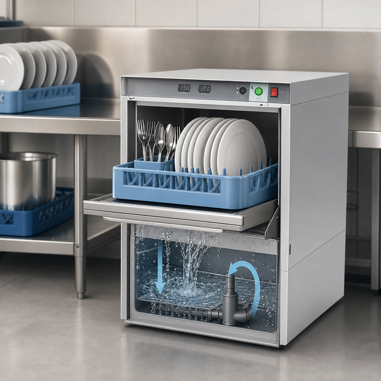 Product image #4 for Champion UH130B High-Temperature Undercounter Dishwasher with Built-In Booster, 20 x 20 Rack