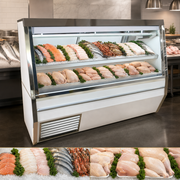 Product image #4 for Howard-McCray 34N Series 120-Inch Double Duty Self-Contained Fish/Poultry Refrigerated Service Case with Straight Glass Front and LED Lighting
