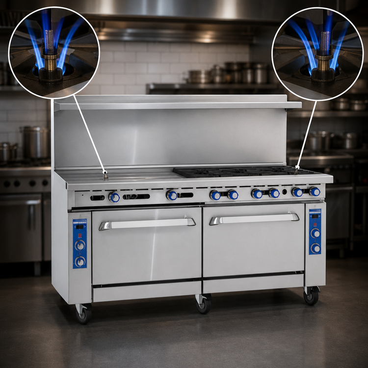 Product image #4 for Imperial Pro Series 72-Inch Gas Restaurant Range with 6 Open Burners, 6 Step-Up Burners, and 2 Standard Ovens