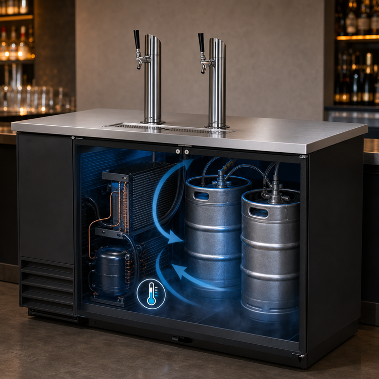 Product image #4 for True Commercial Direct Draw Beer Dispenser, 2 Half-Barrel Keg Capacity, Flat Top, 2 Columns, Black Exterior