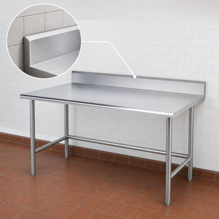 Product image #4 for Advance Tabco 108-Inch x 24-Inch 14-Gauge 304 Stainless Steel Work Table with 5-Inch Backsplash and Open Base