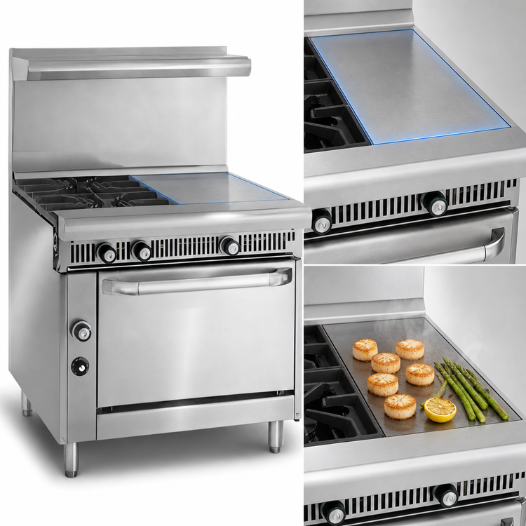 Product image #4 for Imperial Spec Series 36-Inch Heavy-Duty Gas Range with 4 Open Burners, 12-Inch Hot Top, and Convection Oven