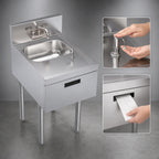 Thumbnail image #4 for Krowne Royal Series KR24-18ST Freestanding Stainless Steel Underbar Hand Sink with Soap & Towel Dispensers, 18 x 24 in, 10 x 14 x 7 in Bowl
