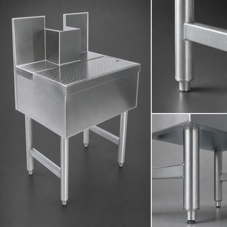 Product image #4 for Micro Matic 24-Inch x 24-Inch Underbar Beer Drainer with 304 Stainless Steel Construction and Adjustable Bullet Feet