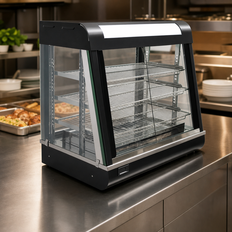 Product image #4 for Omcan 27-Inch Countertop 3-Tier Hot Food Merchandiser / Display Warmer with Glass Sides