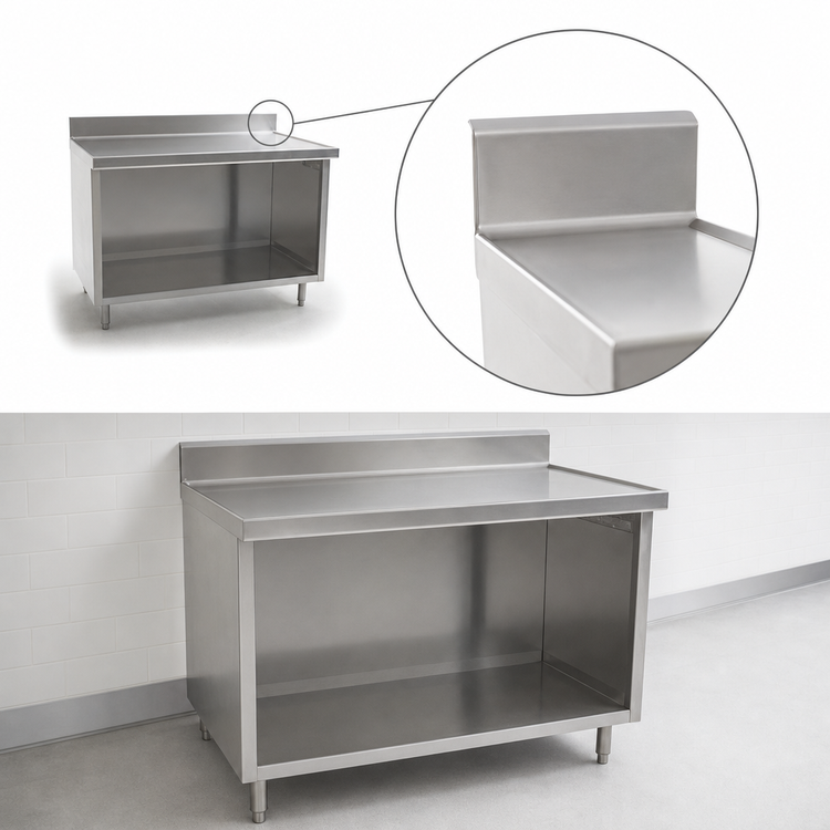 Product image #4 for Spec-Master Marine Series 120-Inch Stainless Steel Work Table with Open Front Cabinet Base and 4-1/2-Inch Backsplash