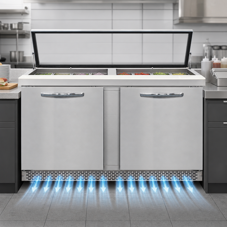 Product image #4 for Continental Refrigerator SW60N24M-HGL-FB Mighty Top 60" Two-Section Sandwich Prep Unit with Hinged Glass Lid