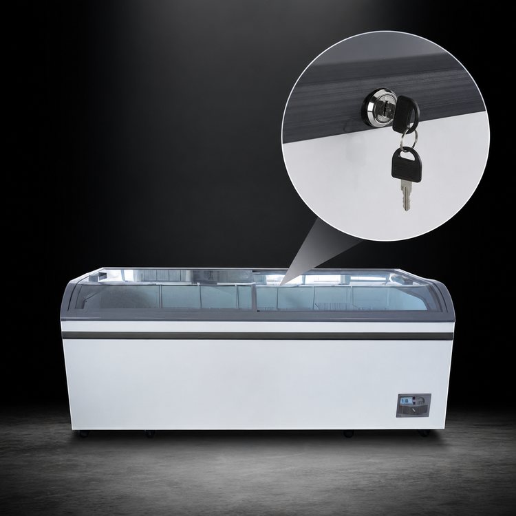 Product image #4 for Omcan USA Freestanding Ice Cream Freezer with 2 Curved Glass Sliding Doors, 24.72 Cu. Ft.