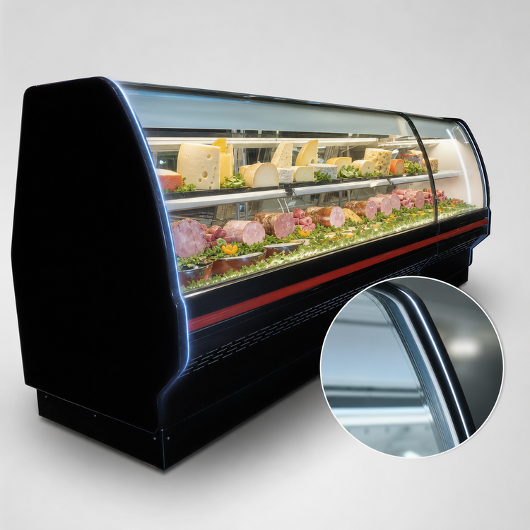Product image #4 for Howard-McCray 40E Series 75.5-Inch Curved Glass Self-Contained Full-Service Deli Meat & Cheese Case with LED Lighting, Black Exterior / White Interior
