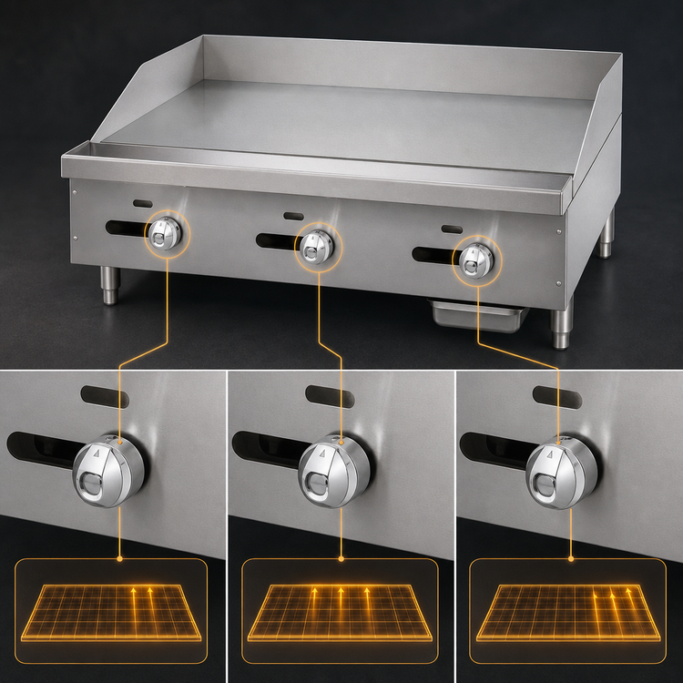 Product image #4 for Comstock-Castle 42-Inch Countertop Gas Griddle with Smooth Steel Plate, 3 Thermostat Controls, and 108,000 BTU