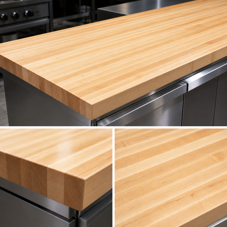 Product image #4 for John Boos Boos Block 108 x 27 Inch Full-Length Rail Edge Grain Maple Kitchen Countertop, 1-1/2 Inch Thick, Varnique Finish