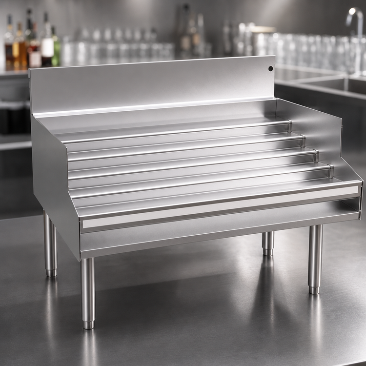 Product image #4 for Glastender Free-Standing Stainless Steel Underbar Liquor Steps, 42-Inch Wide, 5-Step