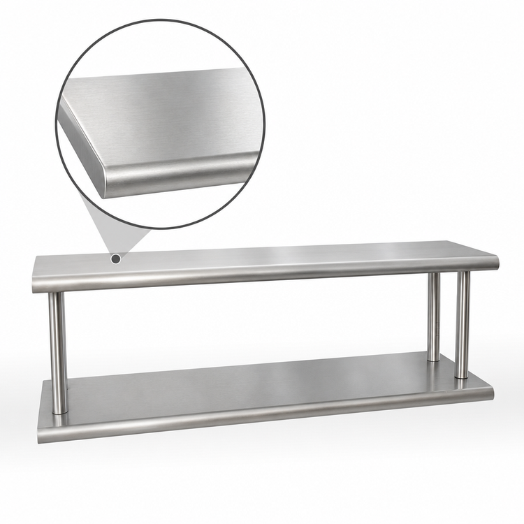Product image #4 for BK Resources Double Tier Wall Mounted Pass-Through Shelf, 36 x 18 Inches, 304 Stainless Steel