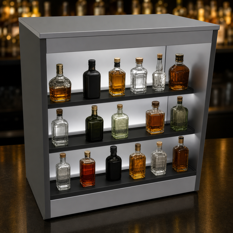 Product image #4 for Glastender BLD-36 36-Inch Wide Open Front Back Bar Liquor Display Cabinet with 3-Step LED Lighting