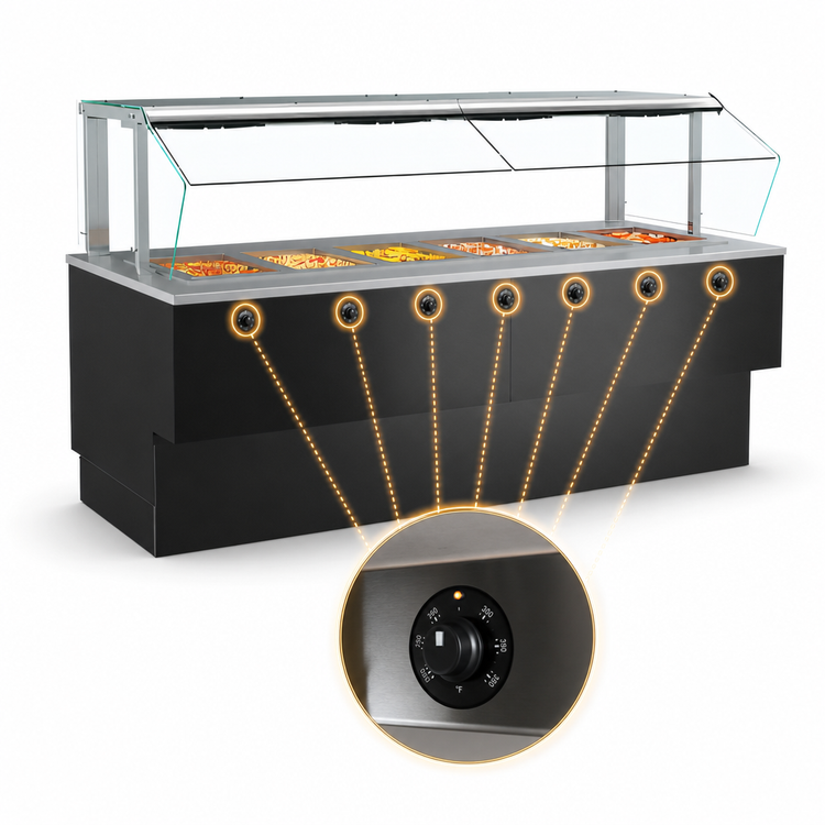 Product image #4 for Structural Concepts Grocerant Self-Service Heated Food Bar, 95 Inch Wide, Full-Size 6D Pan Wells, Slanted Glass Front