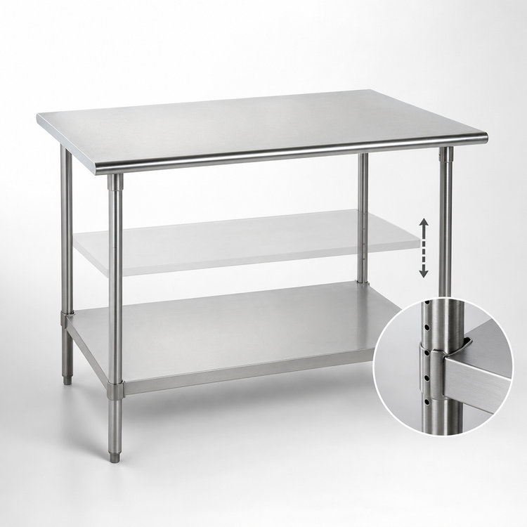 Product image #4 for Advance Tabco 144" x 24" 16 Gauge 430 Stainless Steel Flat Top Work Table with Adjustable Undershelf