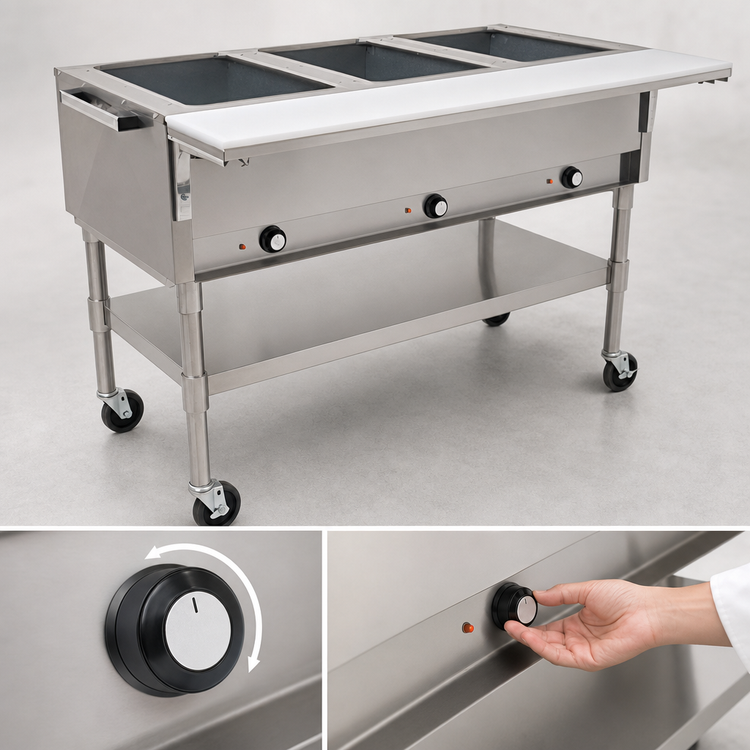Product image #4 for Portable Electric Hot Food Table with 2 Dry Wells, Open Base, 36 Inch Wide, 240V
