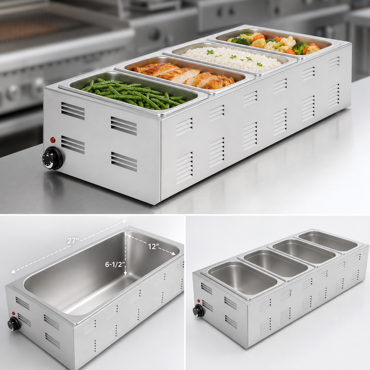 Product image #4 for Admiral Craft 4/3 Size Countertop Wet Food Warmer Base, 1500W, Stainless Steel