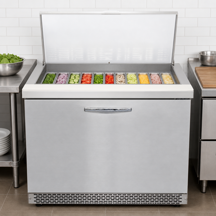 Product image #4 for Continental Refrigerator Mighty Top 32-Inch Front-Breathing Sandwich Prep Table with 12-Pan Rail and 1 Door