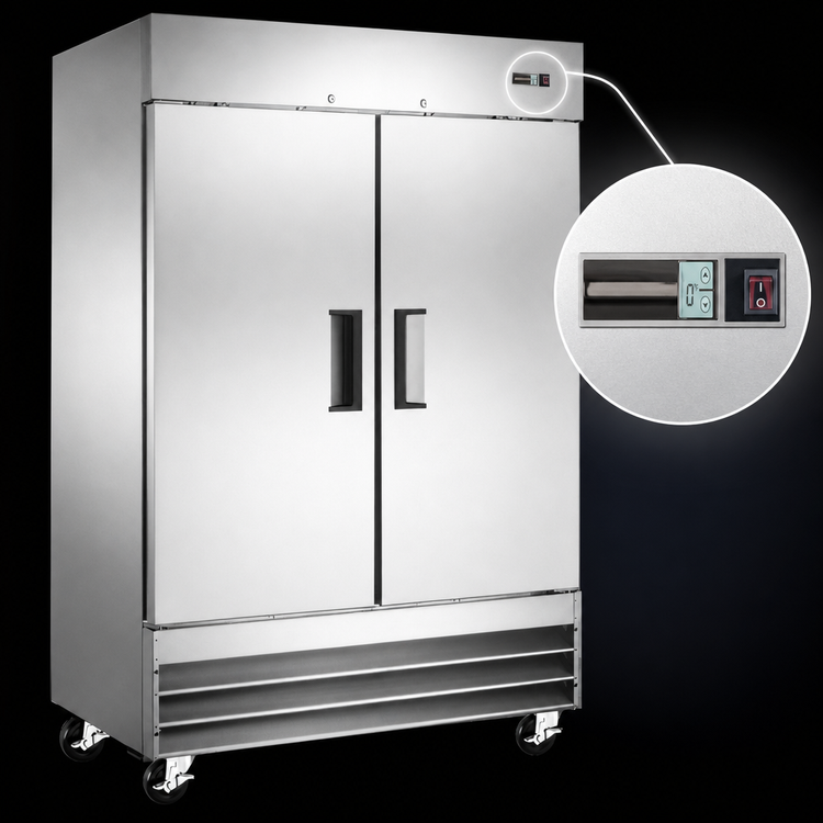 Product image #4 for Aurora 54-Inch Wide Two-Section Reach-In Freezer with Solid Hinged Doors, 41.3 Cu. Ft., Stainless Steel, Bottom-Mounted Self-Contained Refrigeration