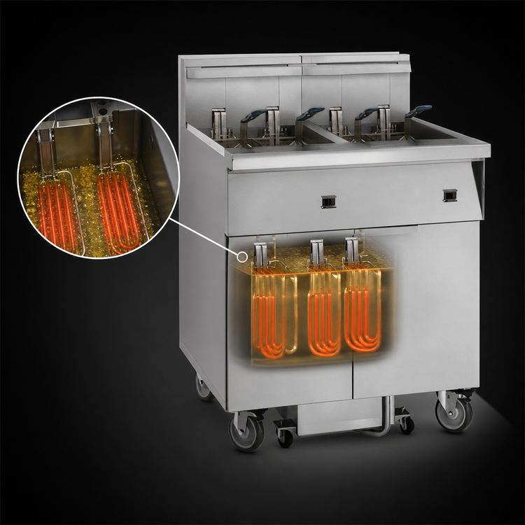 Product image #4 for Imperial IFSSP650ET Electric Floor Fryer, 6-Battery, 50 lb. Per Tank, Built-In Space Saver Filter System