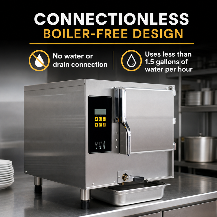 Product image #4 for AccuTemp Evolution E34403D120 3-Pan Electric Connectionless Boilerless Convection Countertop Steamer, 440V/3-Phase