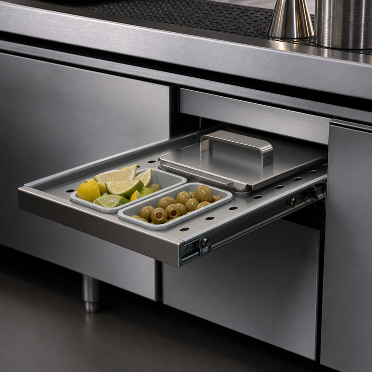 Product image #4 for Glastender Partial Condiment Drawer Insert for 12-Inch Door Opening, Side-Serviced, Low Profile, 4-Cup