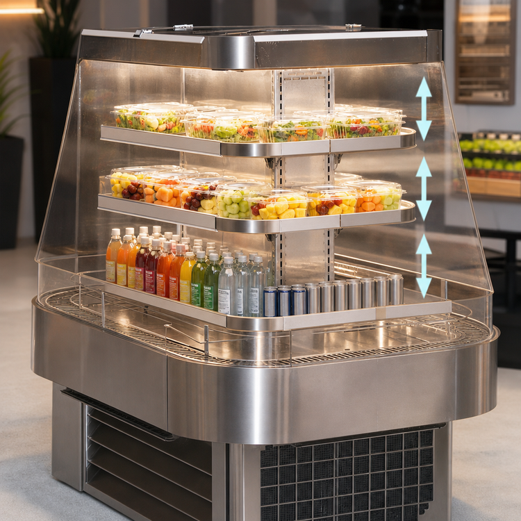 Product image #4 for Howard-McCray 42 Series Island Open Merchandiser, 60 Inch W x 42 Inch D, Remote Refrigeration, Stainless Steel, LED Shelves