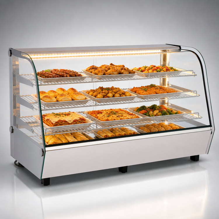 Product image #4 for Omcan 48-Inch Countertop Full-Service Heated Display Case with Curved Glass, 7.14 Cu. Ft.