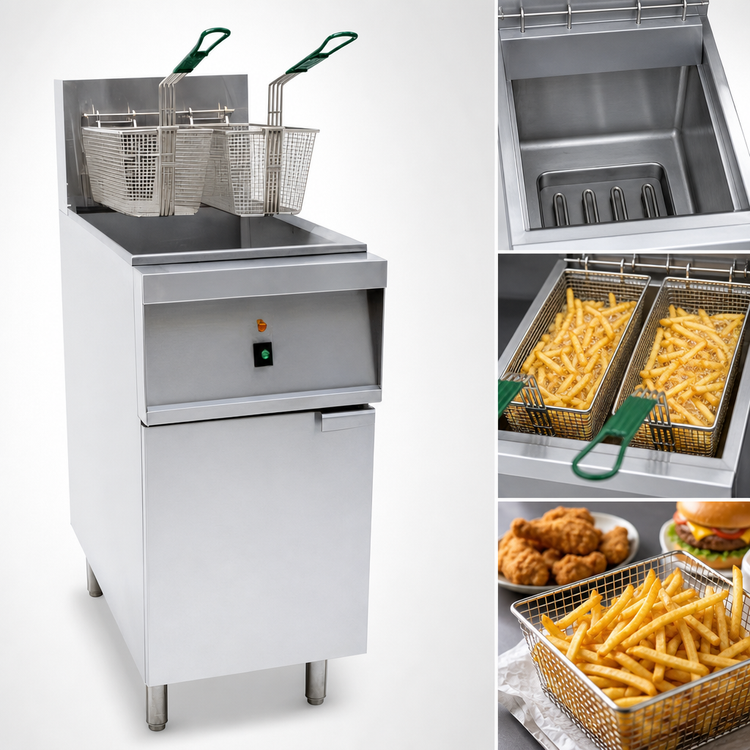 Product image #4 for Omcan 40 lb. Electric Floor Fryer with Stainless Steel Full Pot, 240V, 1-Phase