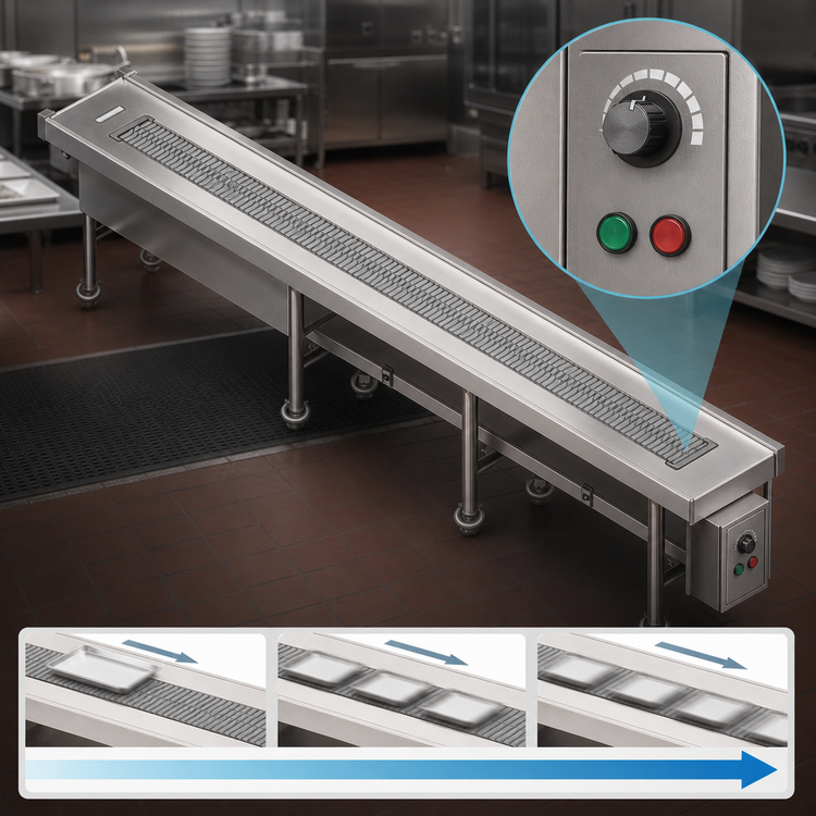 Product image #4 for Dinex IESSB8 8-Foot Slat Belt Motorized Tray Make-Up Conveyor