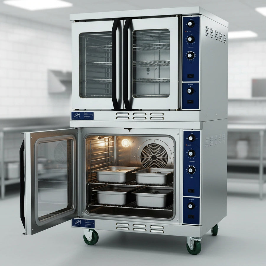 Experience the expansive deep depth interior of this convection oven, designed to perfectly fit six full-size pans for maximum efficiency.